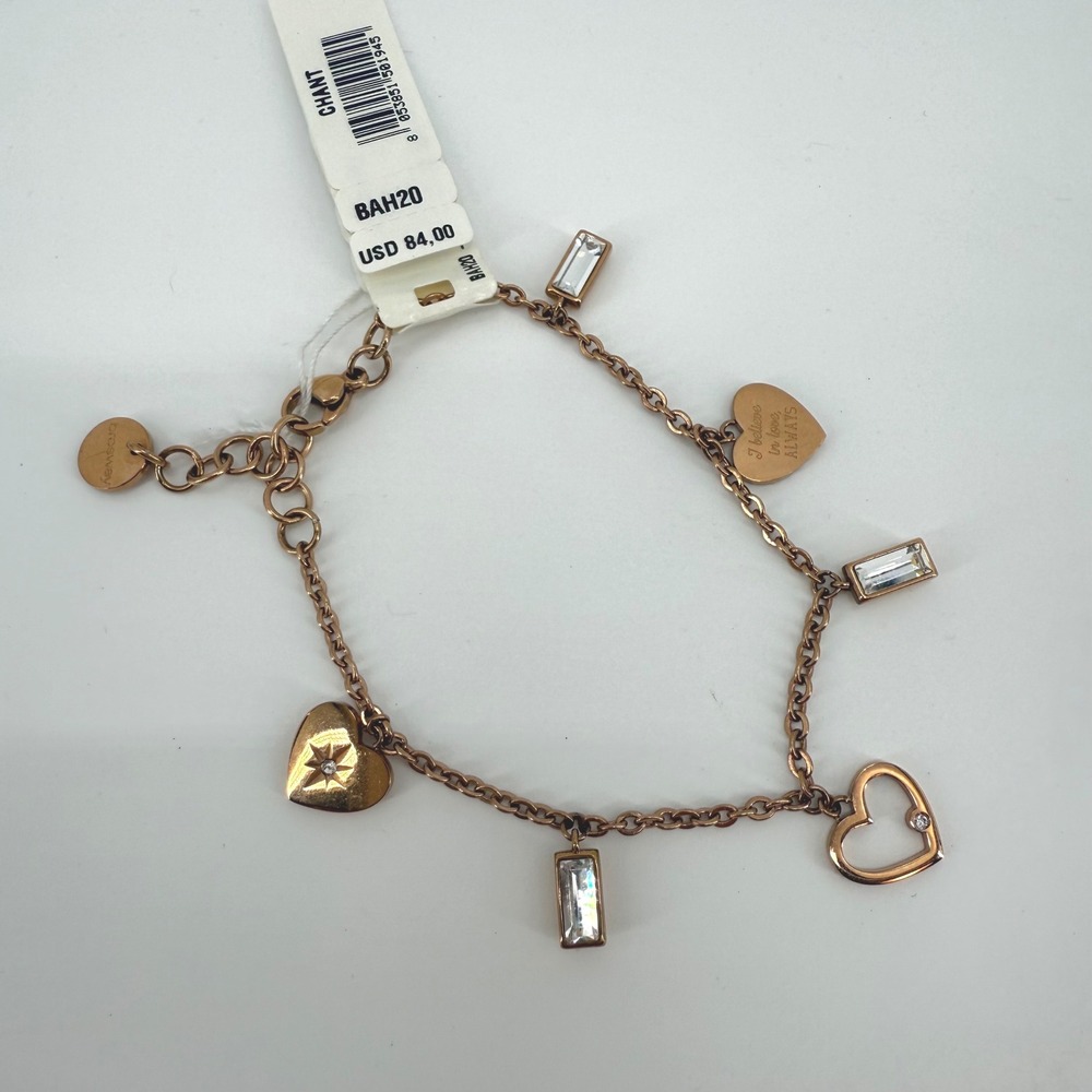 Brosway Chant Bracelet Rose Gold Hearts Crystals Charm Dainty‎ Elegant BAH20 NEW